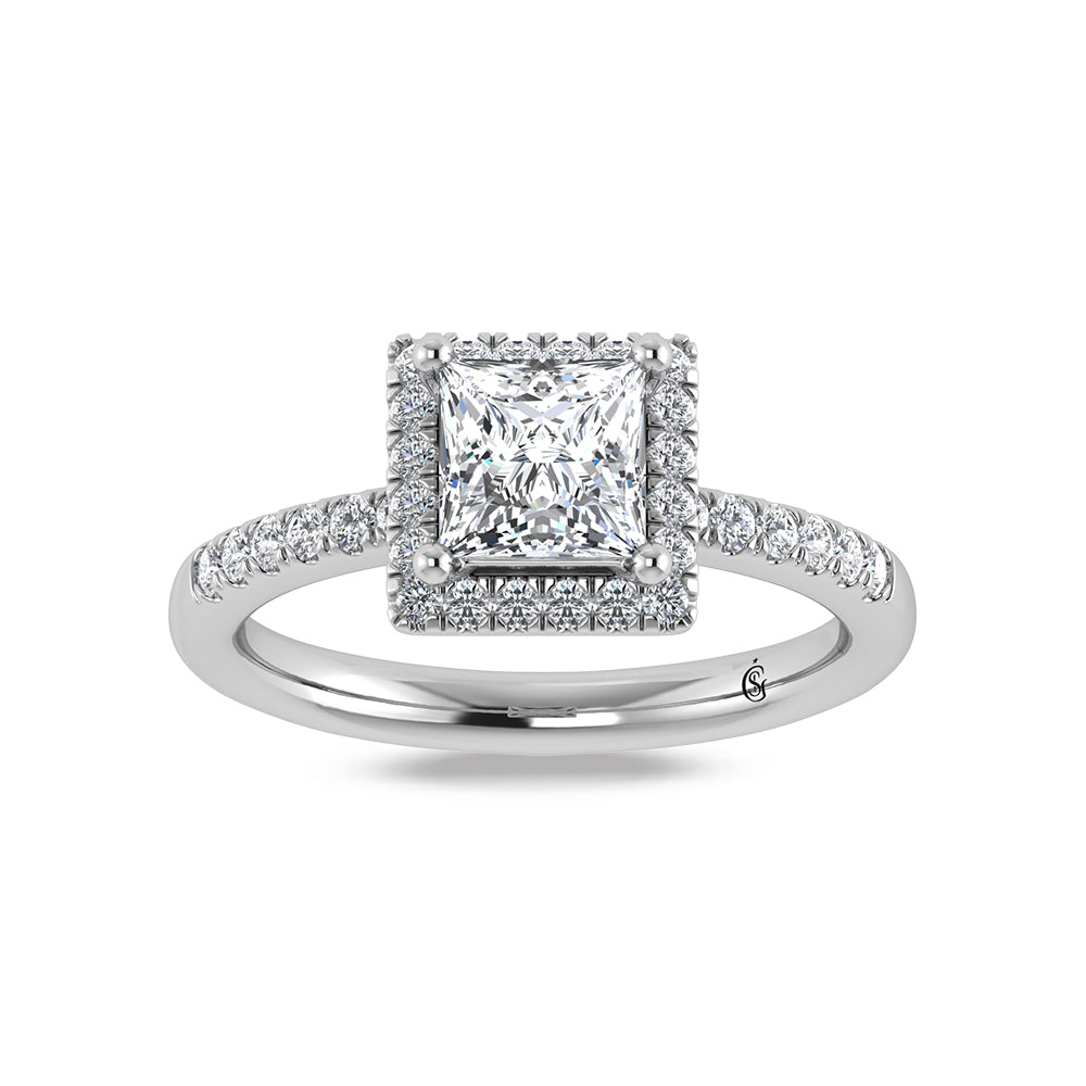 14K White Gold Princess Cut Lab Grown Diamond 2 1/3 ct.tw. Halo Engagement Ring