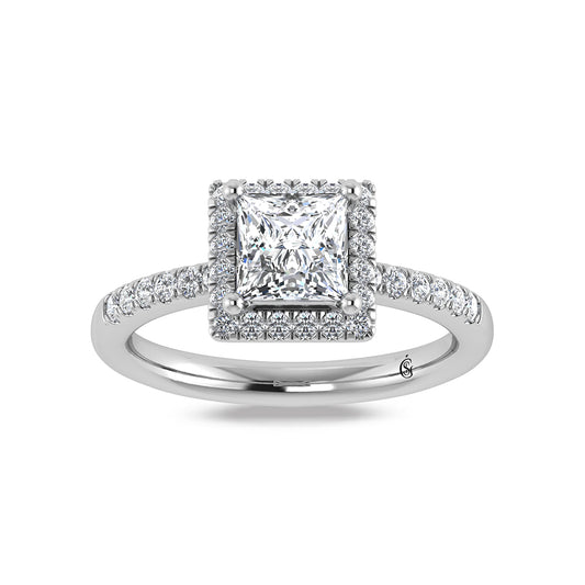14K White Gold Princess Cut Lab Grown Diamond 3 3/8 ct.tw. Halo Engagement Ring