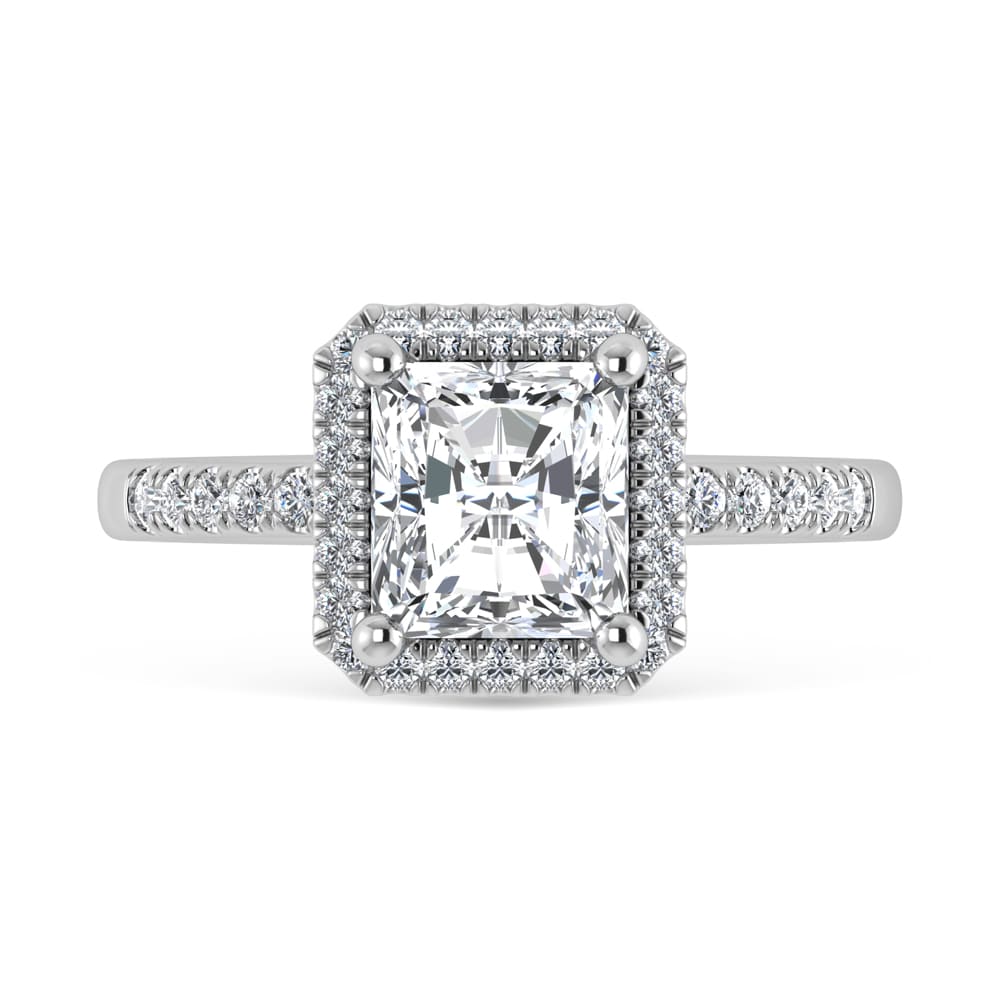 14K White Gold Lab Grown Diamond 2 1/4 Ct.Tw. Radiant Shape Halo Engagement Ring (Center 2 ct)