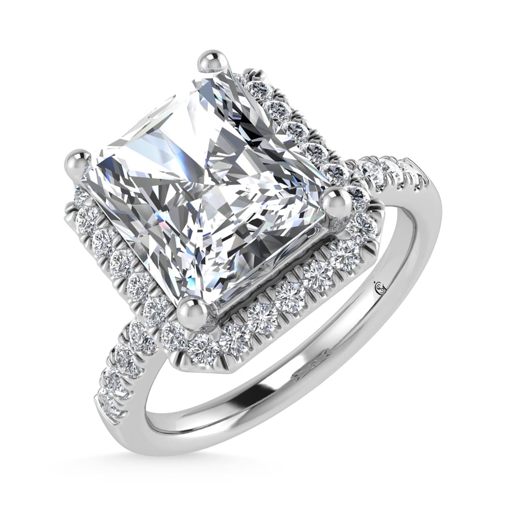 14K White Gold Lab Grown Diamond 4 1/3 Ct.Tw. Radiant Shape Halo Engagement Ring