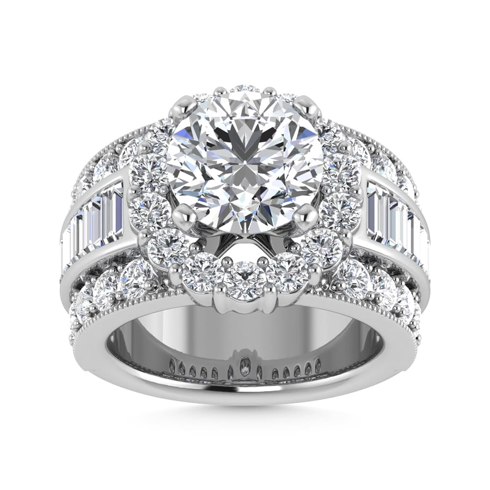 14K  White Gold Lab Grown Round and Baguette Diamond 3 3/8 Ct.Tw. ( 2 Ctw Center) Engagement Ring