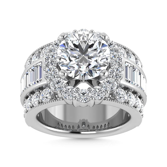14K  White Gold Lab Grown Round and Baguette Diamond 3 3/8 Ct.Tw. ( 2 Ctw Center) Engagement Ring