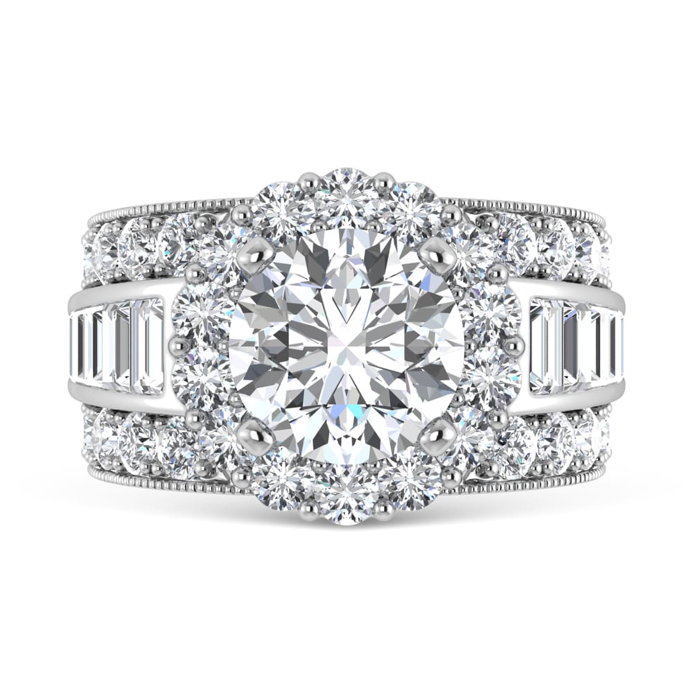 14K  White Gold Lab Grown Round and Baguette Diamond 3 3/8 Ct.Tw. ( 2 Ctw Center) Engagement Ring