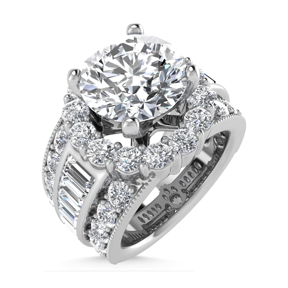 14K  White Gold Lab Grown Round and Baguette Diamond 3 3/8 Ct.Tw. ( 2 Ctw Center) Engagement Ring