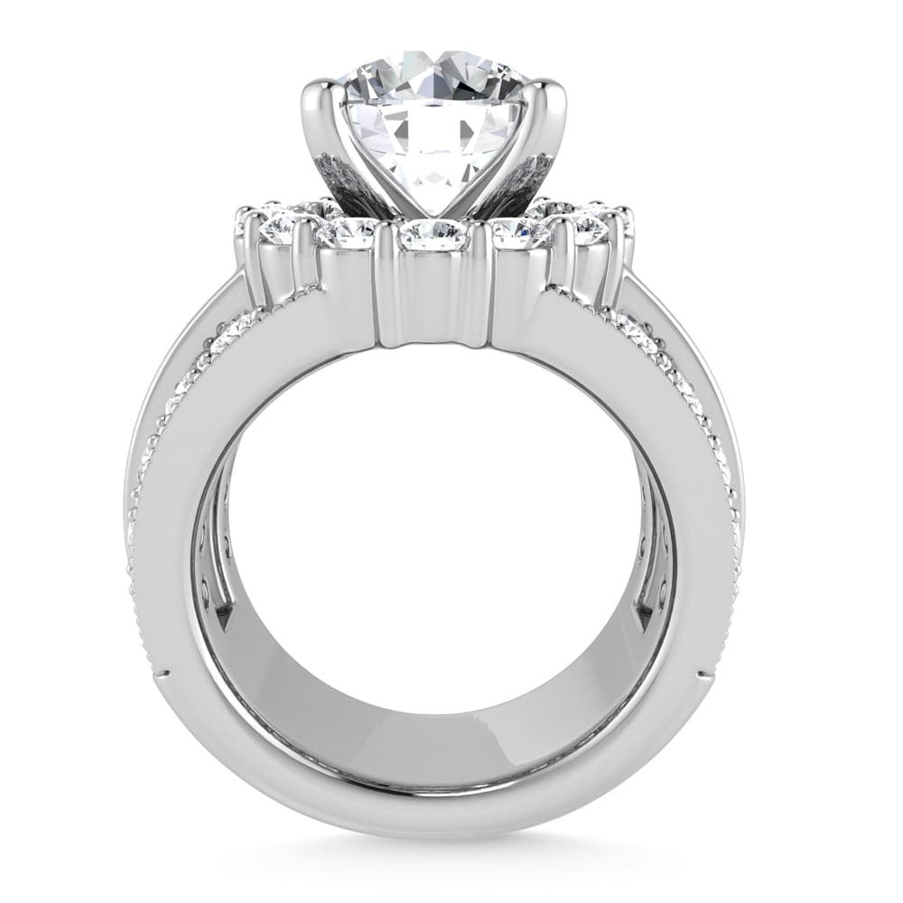 14K  White Gold Lab Grown Round and Baguette Diamond 3 3/8 Ct.Tw. ( 2 Ctw Center) Engagement Ring