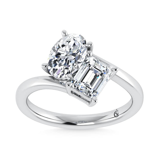 14K White Gold Lab Grown Diamond 2 Ct.Tw. Two Stone Ring