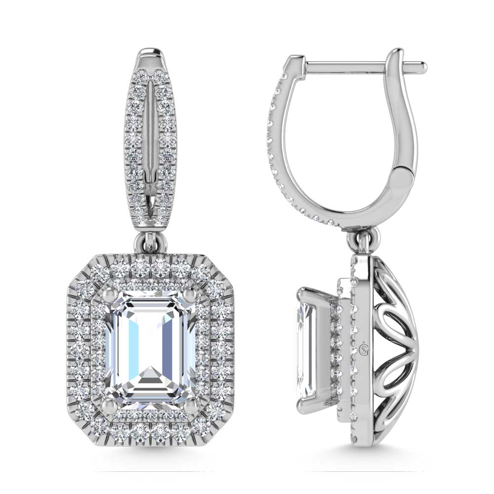 14K White Gold Lab Grown Diamond 5 Ct.Tw. Emerald Shape Fashion Earring