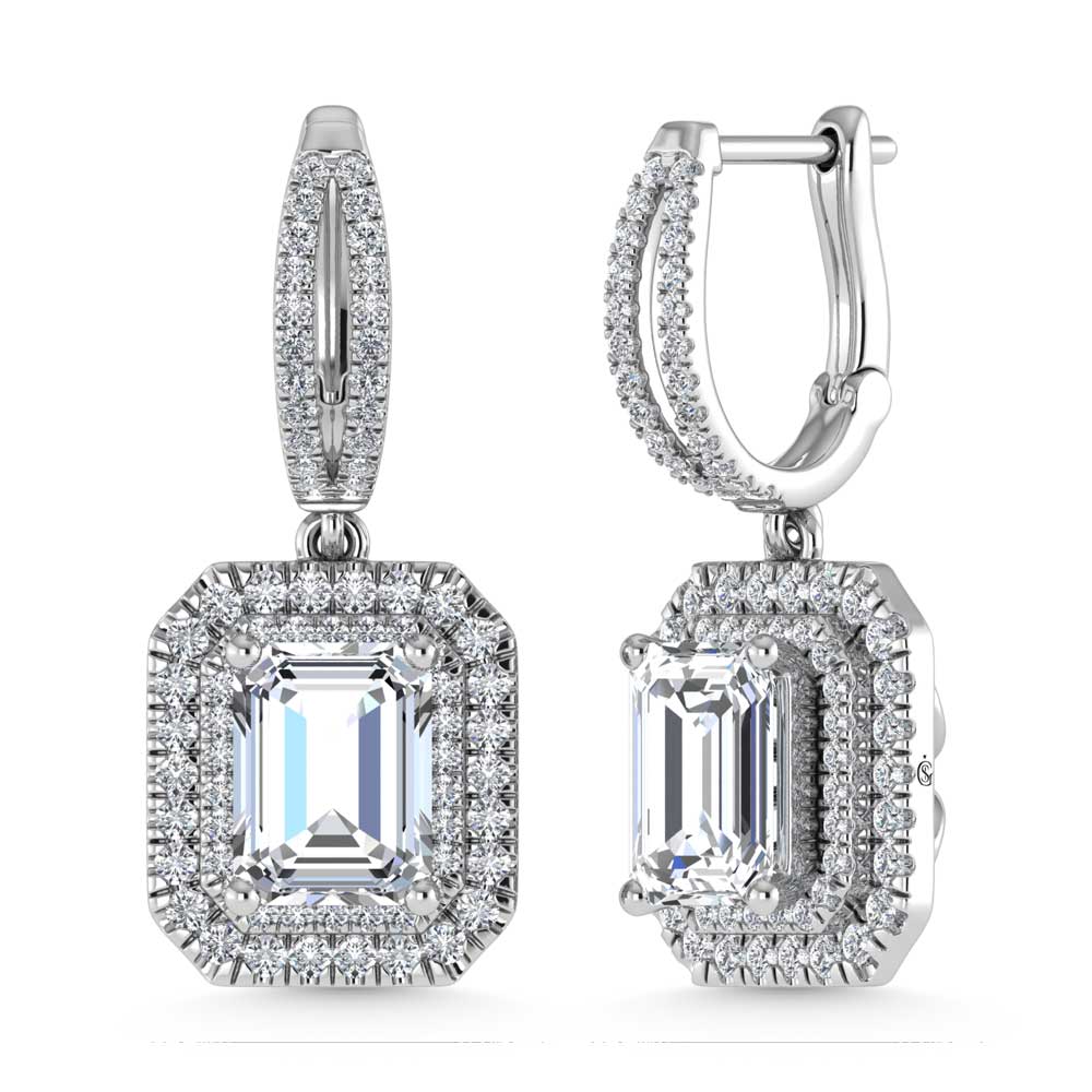 14K White Gold Lab Grown Diamond 5 Ct.Tw. Emerald Shape Fashion Earring
