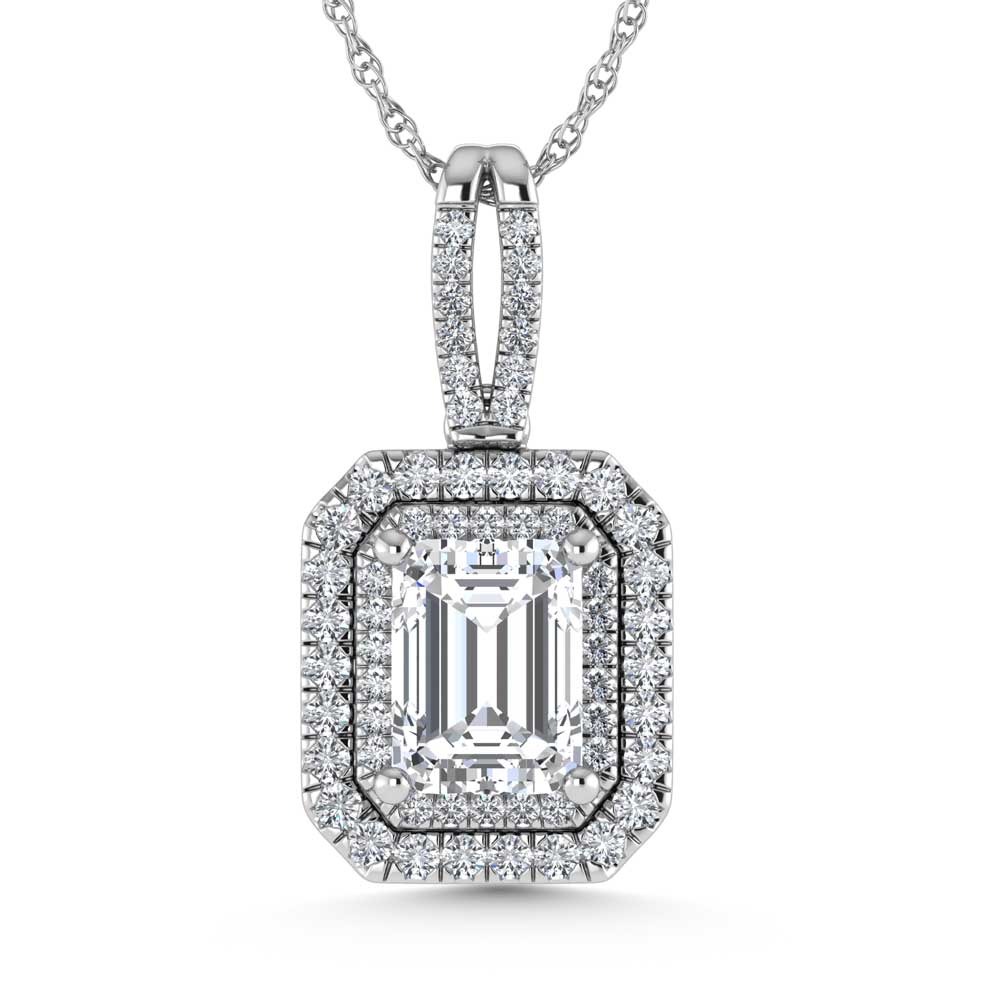 14K White Gold Lab Grown Diamond 3 3/4 Ct.Tw. Emerald Shape Fashion Pendant
