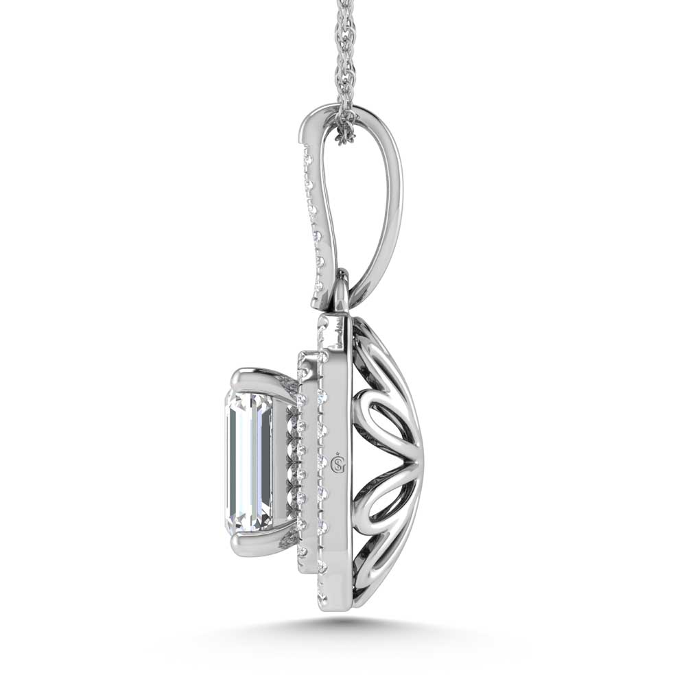 14K White Gold Lab Grown Diamond 3 3/4 Ct.Tw. Emerald Shape Fashion Pendant