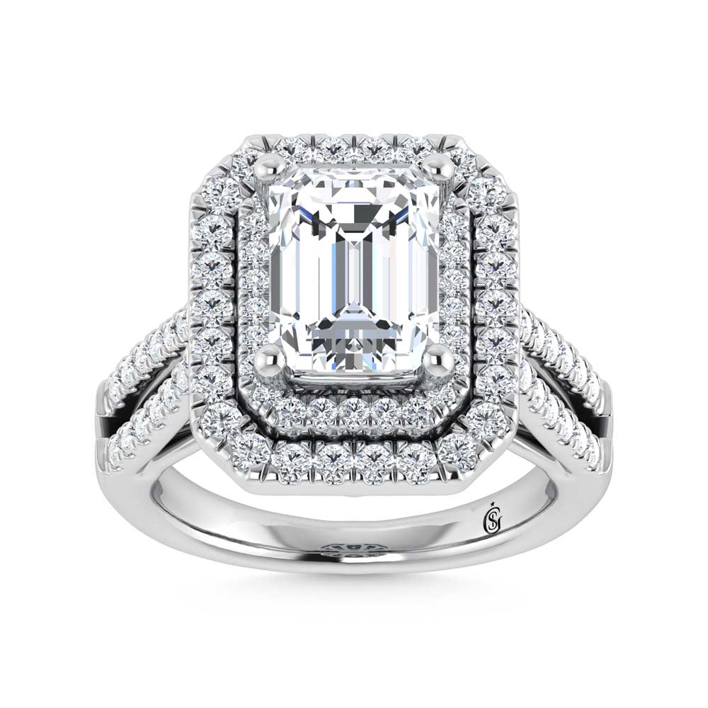 14K White Gold Lab Grown Diamond 4 Ct.Tw. Emerald Shape Fashion Ring