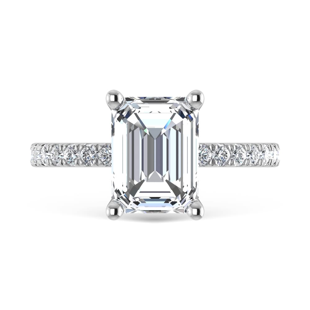 14K White Gold Lab Grown Diamond 3 1/2 Ct.Tw. Emerald Shape Halo IGI Certified Engagement Ring (Center 3 ct)