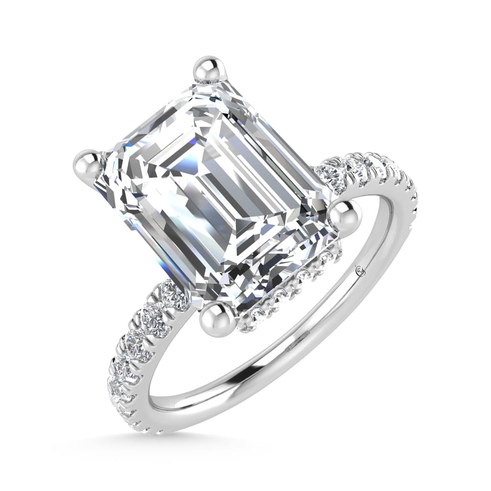 14K White Gold Lab Grown Diamond 4 1/2 Ct.Tw. Emerald Shape Halo IGI Certified Engagement Ring (Center 4 ct)