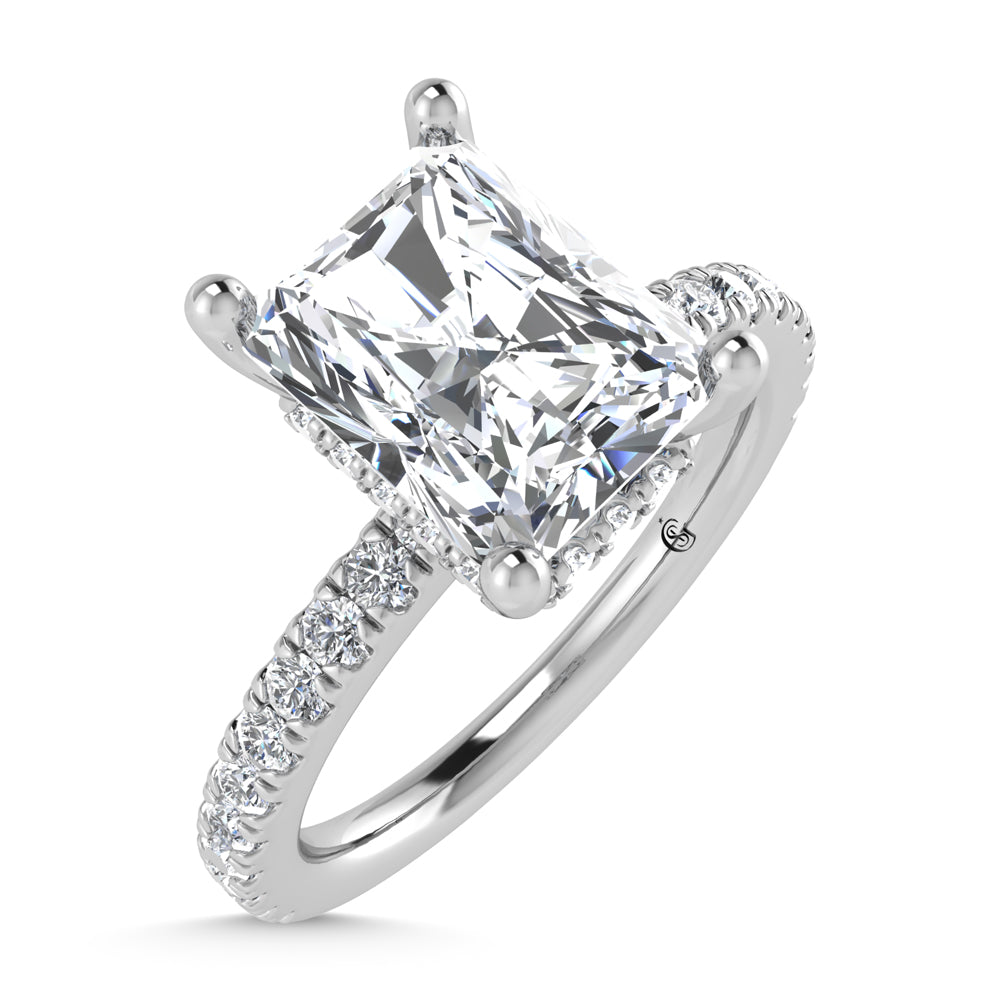 14K White Gold Lab Grown Diamond 4 1/2 Ct.Tw. Radiant Shape Halo IGI Certified Engagement Ring  (Center 4ctw)