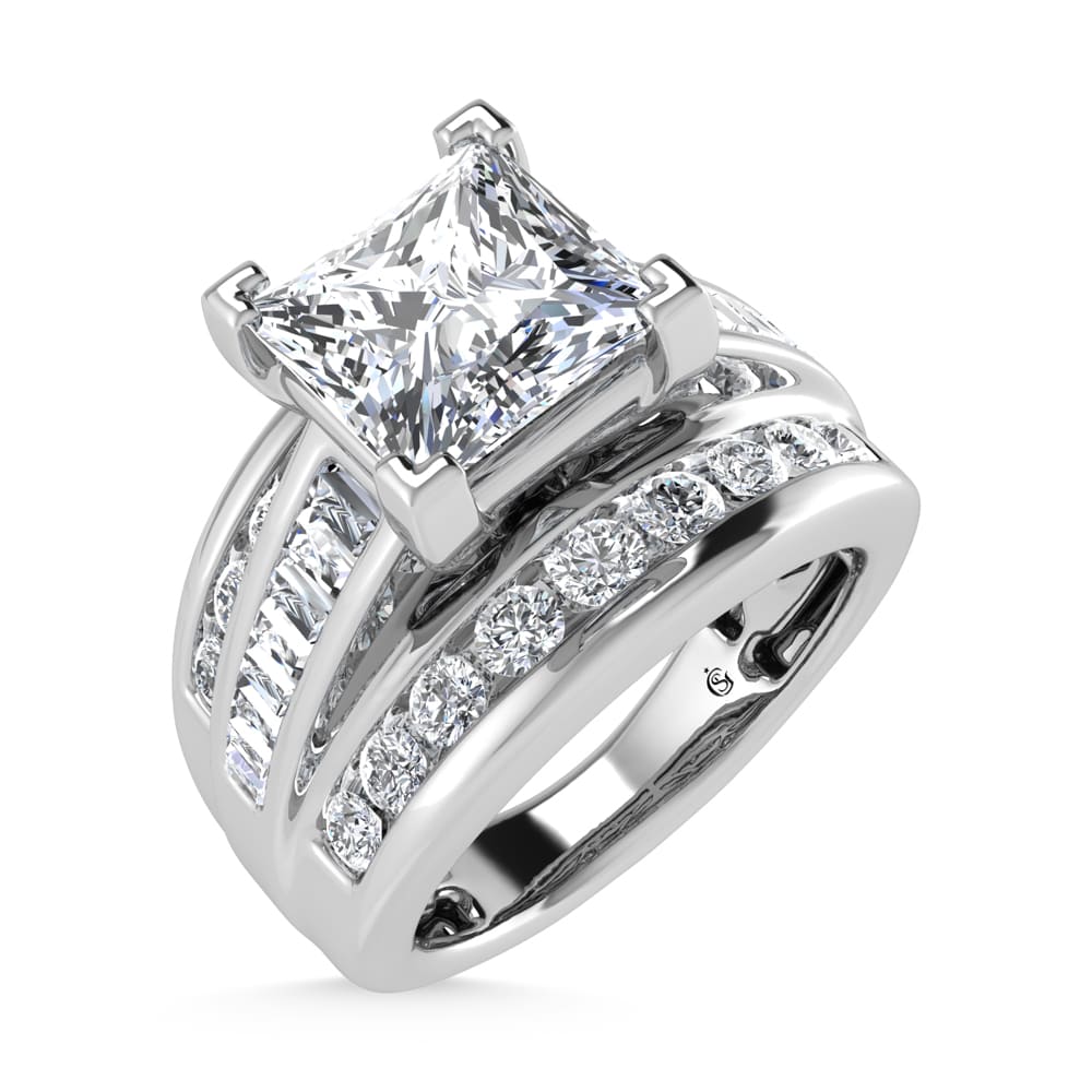 14K White Gold Lab Grown Diamond 6 Ct.Tw. Princess Shape Engagement Ring (IGI Certified 5CT)