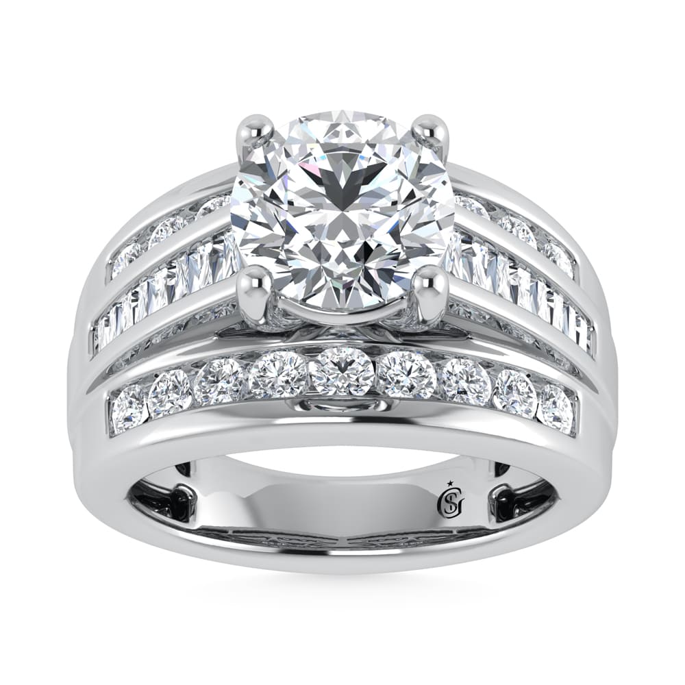 14K White Gold Lab Grown Diamond 6 Ct.Tw. Round Shape Engagement Ring (IGI Certified 5CT)