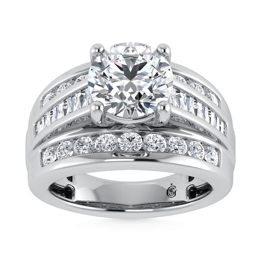 14K White Gold Lab Grown Diamond 6 Ct.Tw. Round Shape Engagement Ring (IGI Certified 5CT)