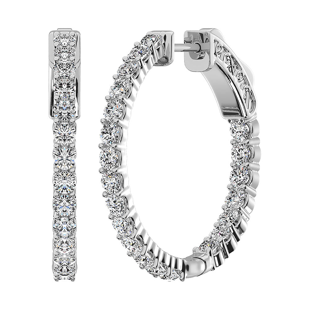 14K White Gold Lab Grown Diamond 1 3/4 Ct.Tw. In and Out Hoop Earrings ( 1 Inches)