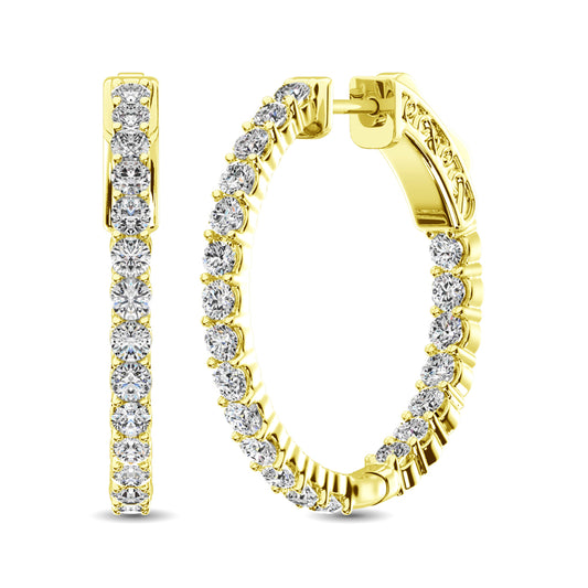 14K Yellow Gold Lab Grown Diamond 1 1/2 Ct.Tw. In and Out Hoop Earrings (3/4 inches)
