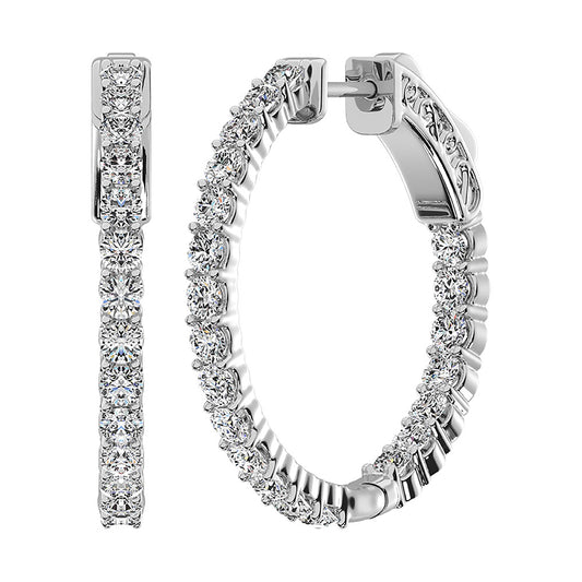 14K White Gold Lab Grown Diamond 5 1/2 Ct.Tw. In and Out Hoop Earrings ( 1 1/4 inches)