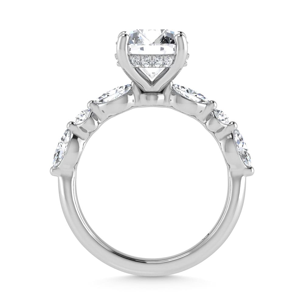 14K White Gold Lab Grown Diamond 3 5/8 Ct.Tw. IGI Certified Marquise and Round Shape Halo Engagement Ring (Center Round)