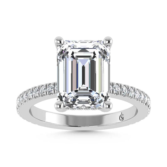 14K White Gold Labgrown Diamond 3 3/8 Ct.Tw. Emerald Shape Engagement Ring
