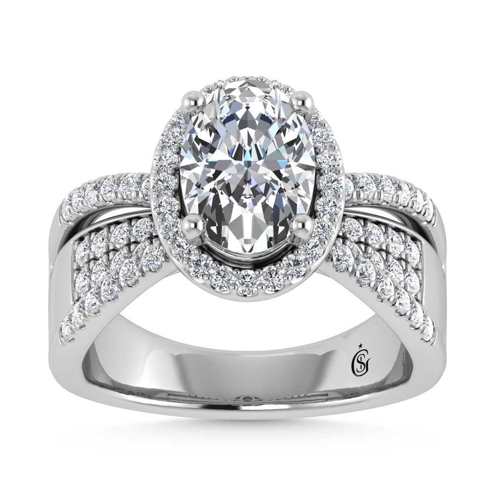 14K White Gold Lab Grown Diamond 2 1/2 Ct.Tw. Oval Shape Engagement Ring (Center 2CT)