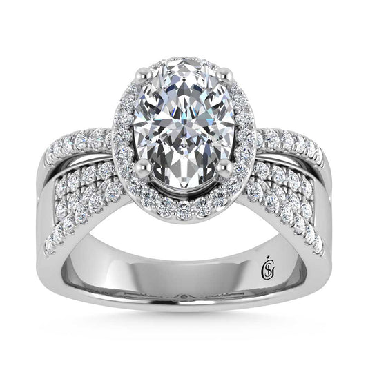 14K White Gold Lab Grown Diamond 2 1/2 Ct.Tw. Oval Shape Engagement Ring (Center 2CT)