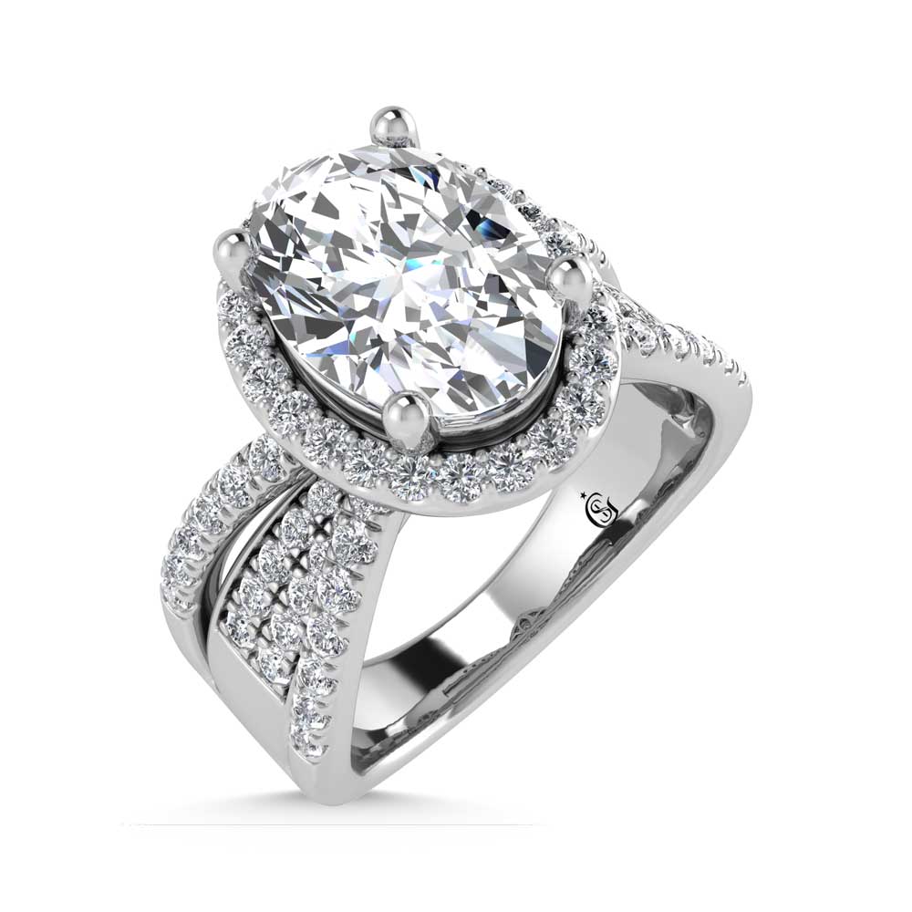 14K White Gold Lab Grown Diamond 2 1/2 Ct.Tw. Oval Shape Engagement Ring (Center 2CT)