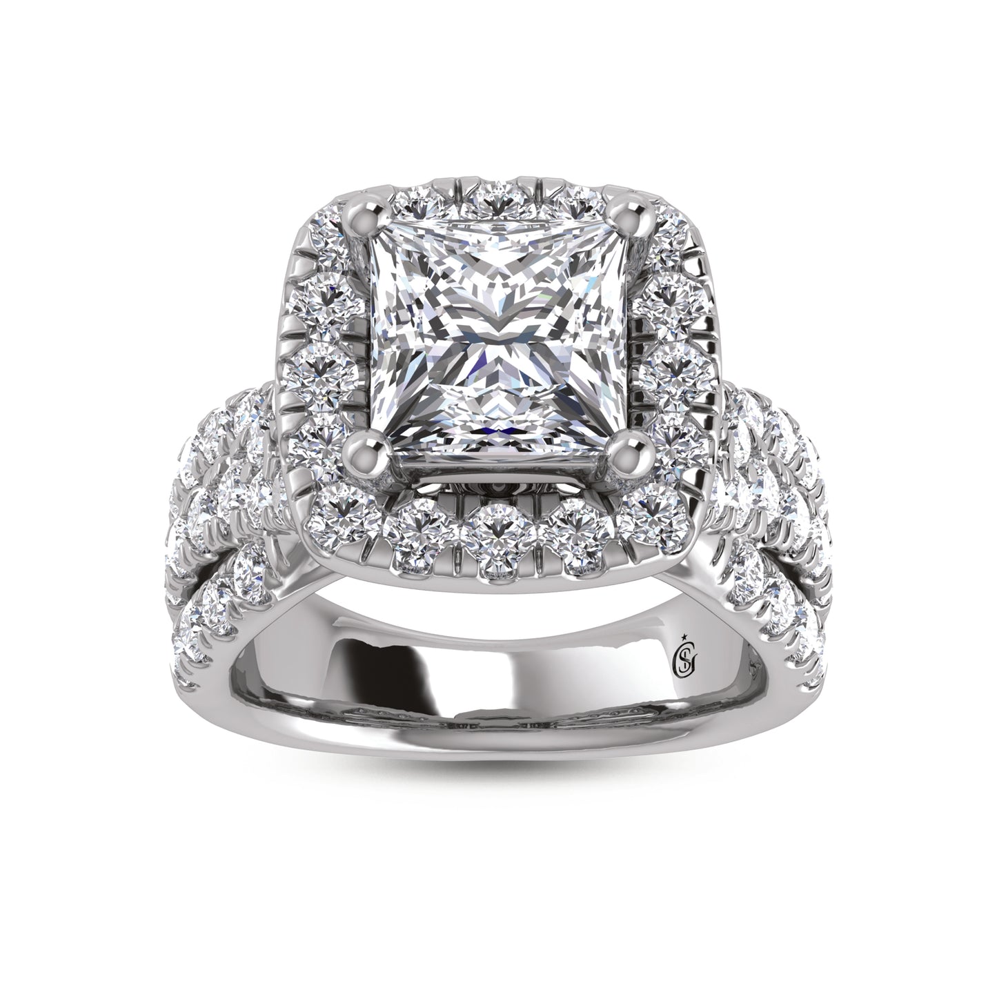 14K White Gold Labgrown Diamond 4 7/8 Ct.Tw. Princess Shape Engagement Ring (Center 3ctw)