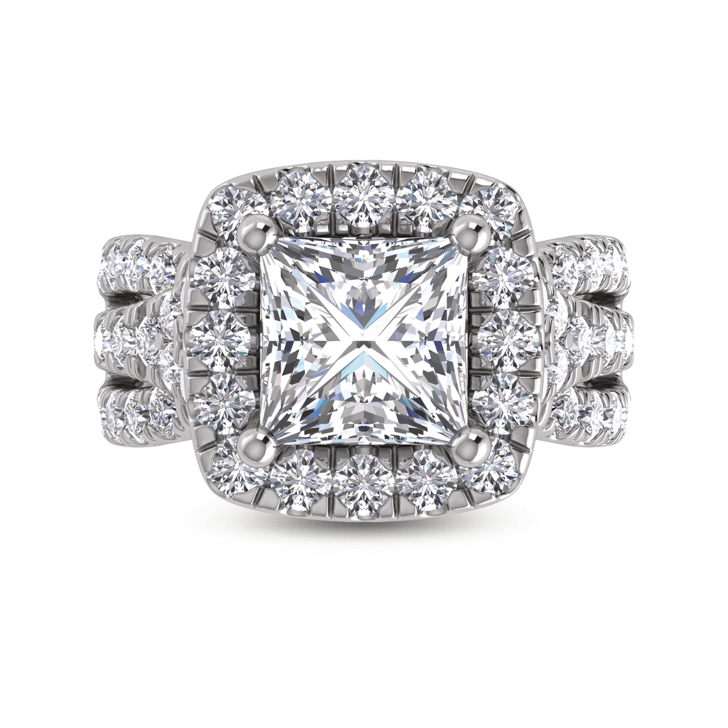 14K White Gold Labgrown Diamond 4 7/8 Ct.Tw. Princess Shape Engagement Ring (Center 3ctw)