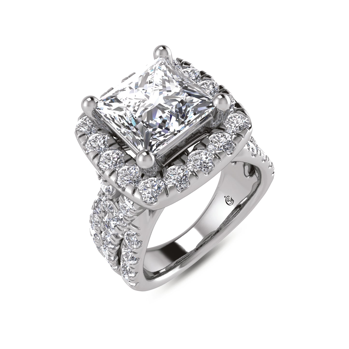 14K White Gold Labgrown Diamond 4 7/8 Ct.Tw. Princess Shape Engagement Ring (Center 3ctw)