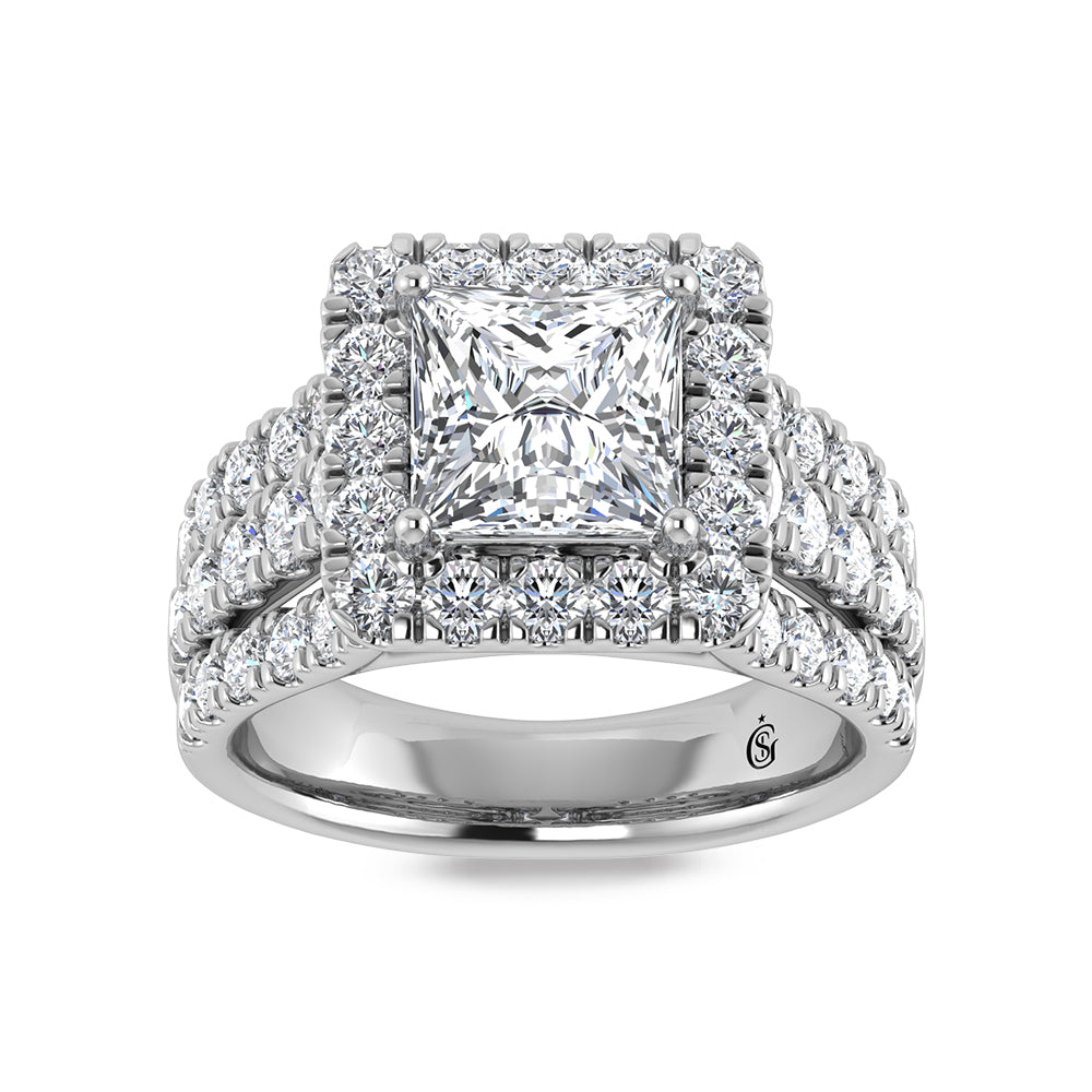 14K White Gold Labgrown Diamond 3 1/4 Ct.Tw. Princess Shape Engagement Ring (Center 2ctw)