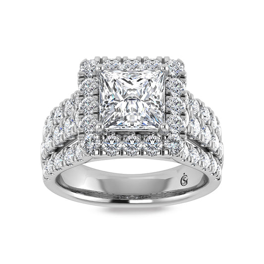 14K White Gold Labgrown Diamond 3 1/4 Ct.Tw. Princess Shape Engagement Ring (Center 2ctw)