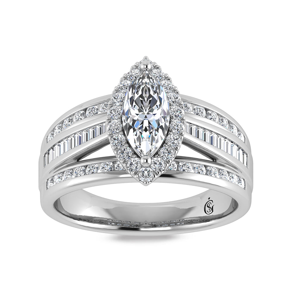 14K White Gold Labgrown Diamond 1 3/4 Ct.Tw. Marquise Shape Engagement Ring (Center 1ctw)