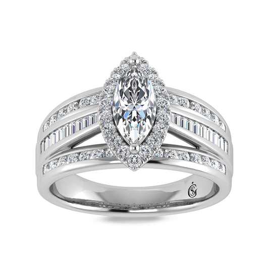 14K White Gold Labgrown Diamond 1 3/4 Ct.Tw. Marquise Shape Engagement Ring (Center 1ctw)
