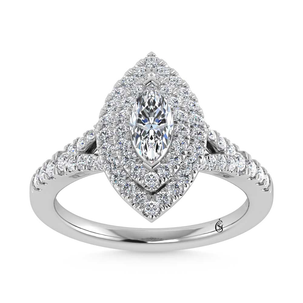 14K White Gold Lab Grown Diamond 1 ct.tw. Marquise Shape Halo Engagement Ring (1/2 ctw Center)