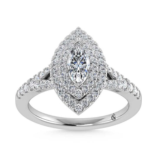 14K White Gold Lab Grown Diamond 1 ct.tw. Marquise Shape Halo Engagement Ring (1/2 ctw Center)