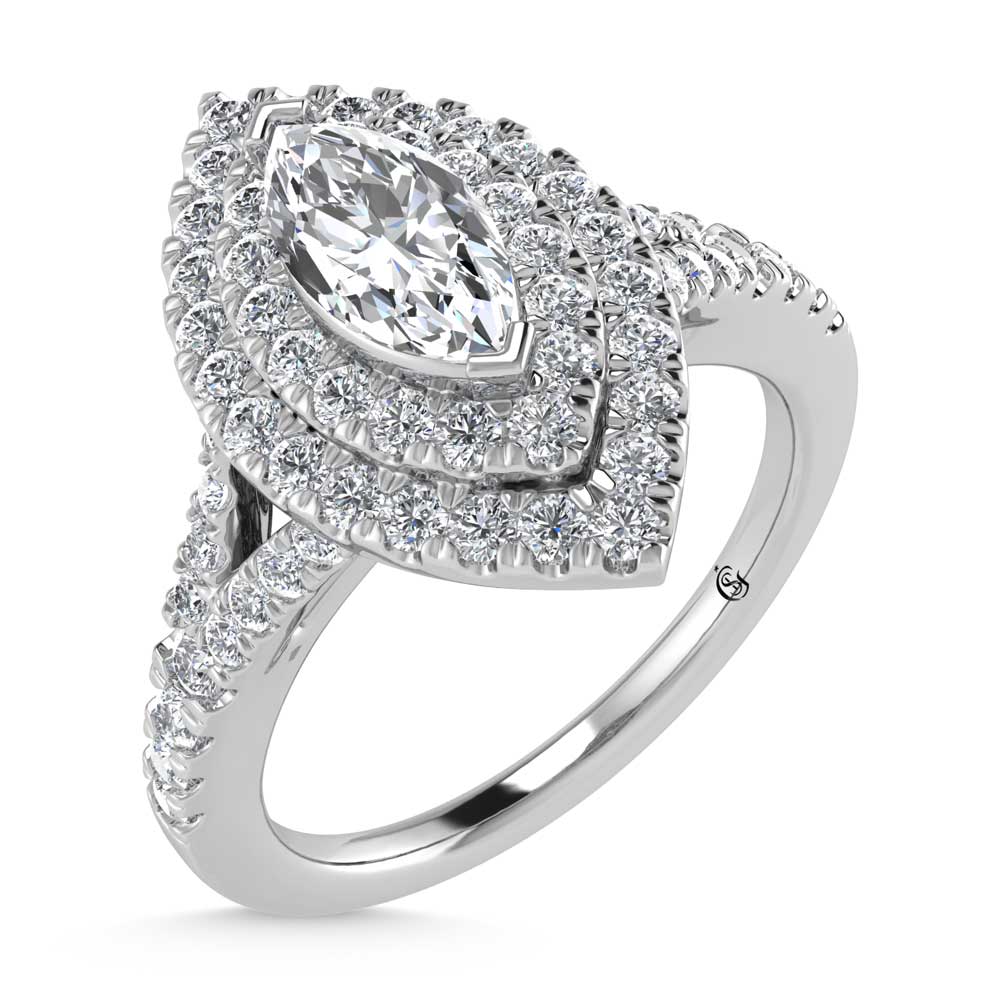 14K White Gold Lab Grown Diamond 1 ct.tw. Marquise Shape Halo Engagement Ring (1/2 ctw Center)