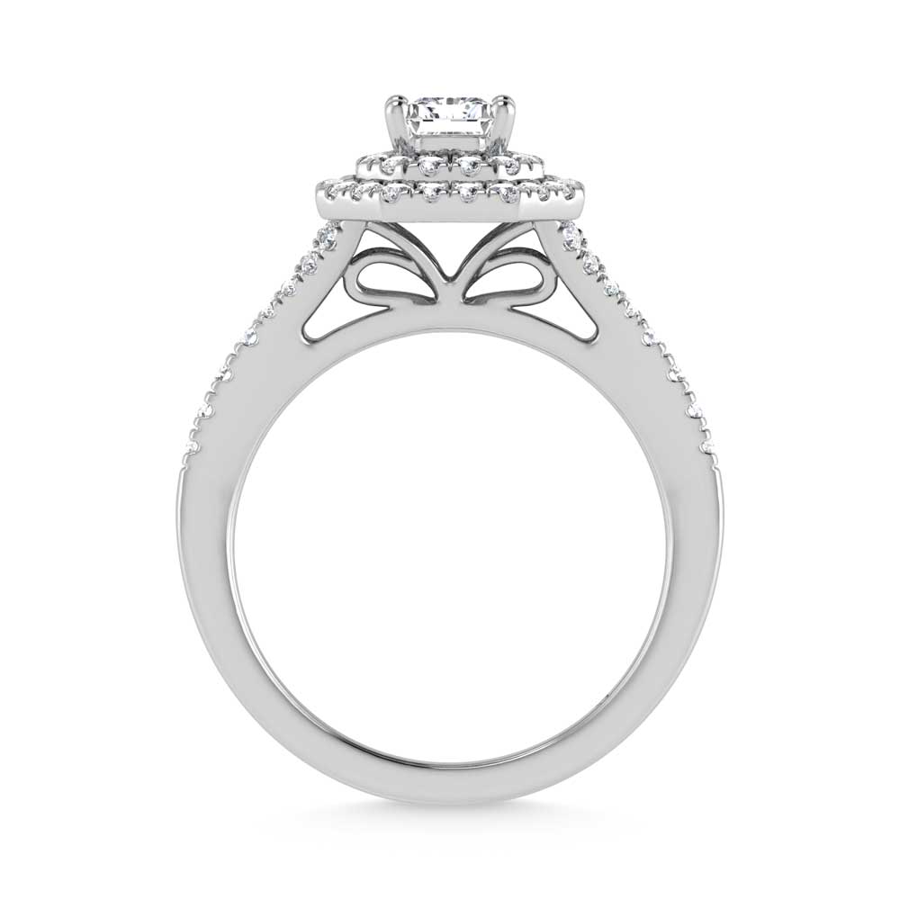 14K White Gold Lab Grown Diamond 1 ct.tw. Radiant Shape Halo Engagement Ring (1/2 ctw Center)