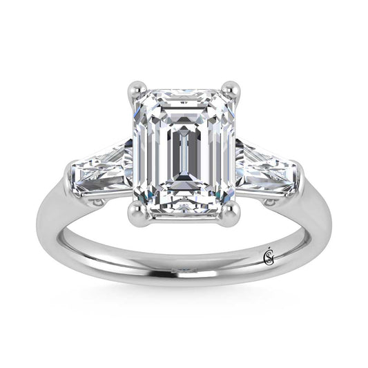 14K White Gold Lab Grown Diamond 2 5/8 Ct.Tw. Emerald Shape Three Stone Engagement Ring