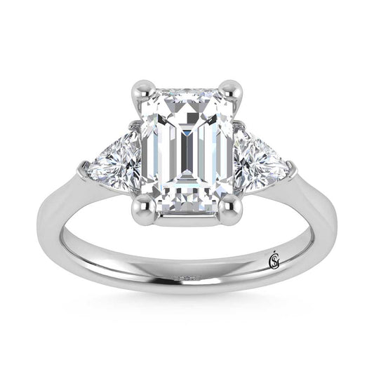 14K White Gold Lab Grown Diamond 2 5/8 Ct.Tw. Emerald Shape Three Stone Engagement Ring