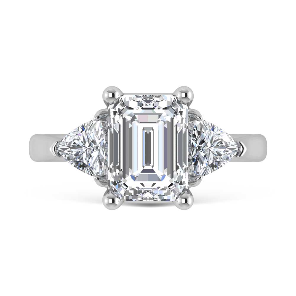 14K White Gold Lab Grown Diamond 5 1/10 Ct.Tw. Emerald Shape Three Stone Engagement Ring
