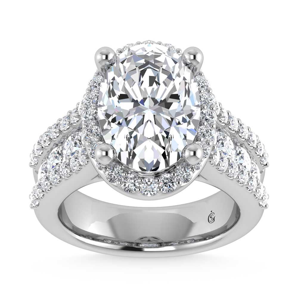 14K White Gold Lab Grown Diamond 6 7/8 Ct.Tw. Round Shank Engagement Ring (Center Oval)