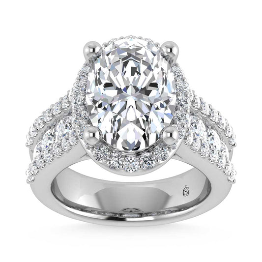 14K White Gold Lab Grown Diamond 6 7/8 Ct.Tw. Round Shank Engagement Ring (Center Oval)