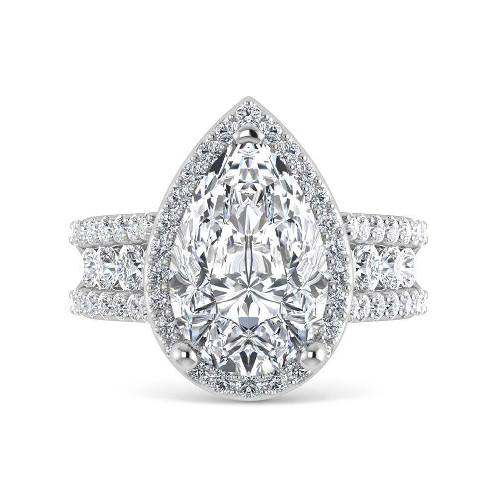 14K White Gold Lab Grown Diamond 6 7/8 Ct.Tw. Round Shank Engagement Ring (Pear Center)