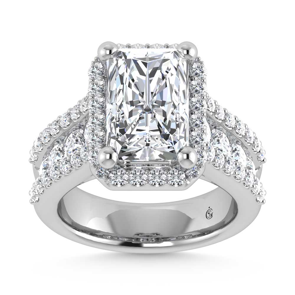 14K White Gold Lab Grown Diamond 6 7/8 Ct.Tw. Round Shank Engagement Ring (Center Radiant)