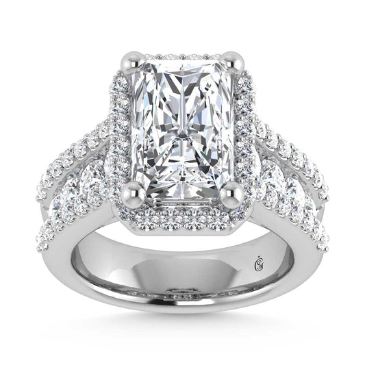 14K White Gold Lab Grown Diamond 6 7/8 Ct.Tw. Round Shank Engagement Ring (Center Radiant)