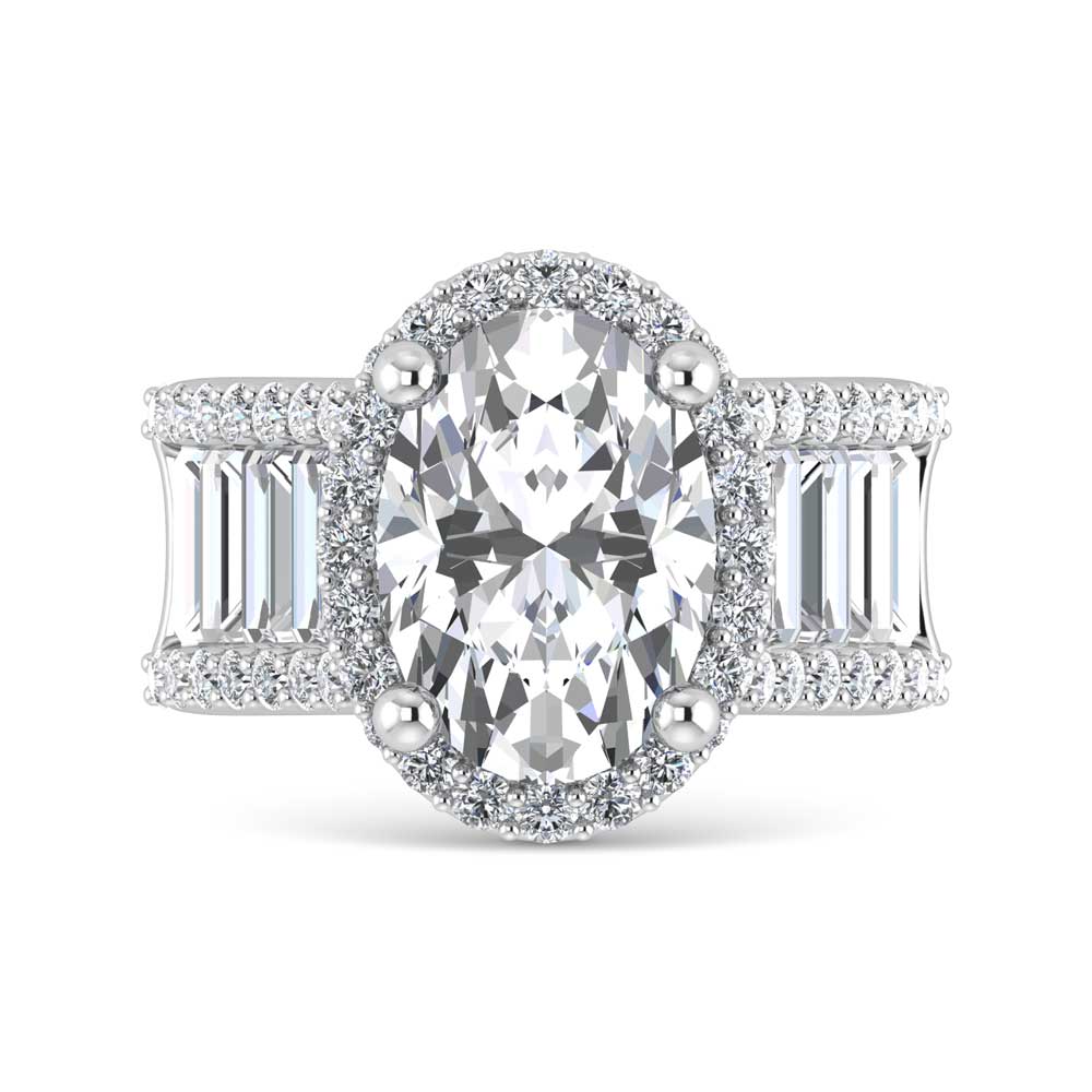 14K White Gold Lab Grown Diamond 8 Ct.Tw. Round and Baguette Shank Engagement Ring (Oval Center)
