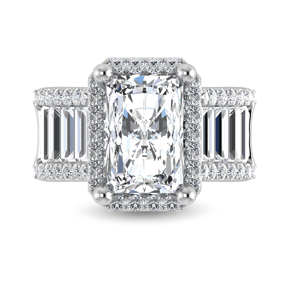 14K White Gold Lab Grown Diamond 8 Ct.Tw. Straight Baguette Shank Engagement Ring (Center Radiant)